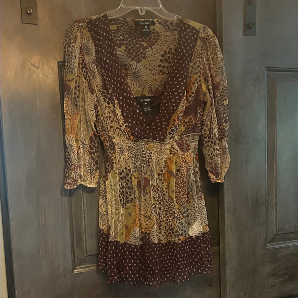 Karen Kane Animal Print Blouse in Brown and Cream